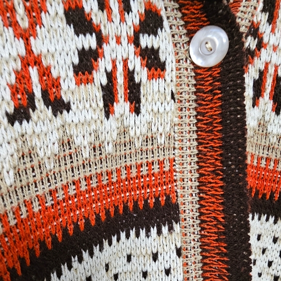 Vintage Boho 60's 70's Fall Color Aztec Button Front Belted Cozy Long Sweater - Picture 6 of 14